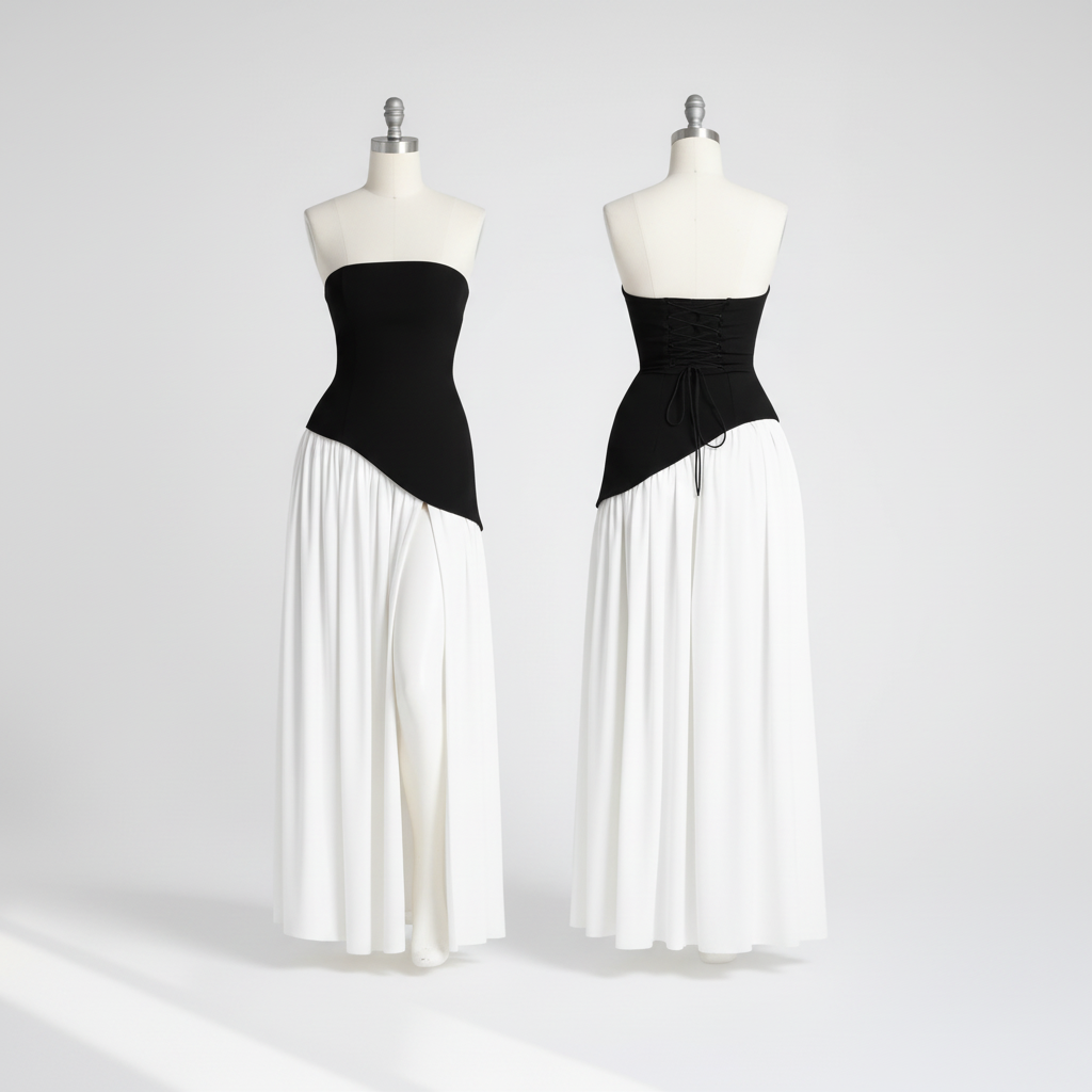 Strapless High Slit Maxi Dress - Ghost Mannequin Front and Back