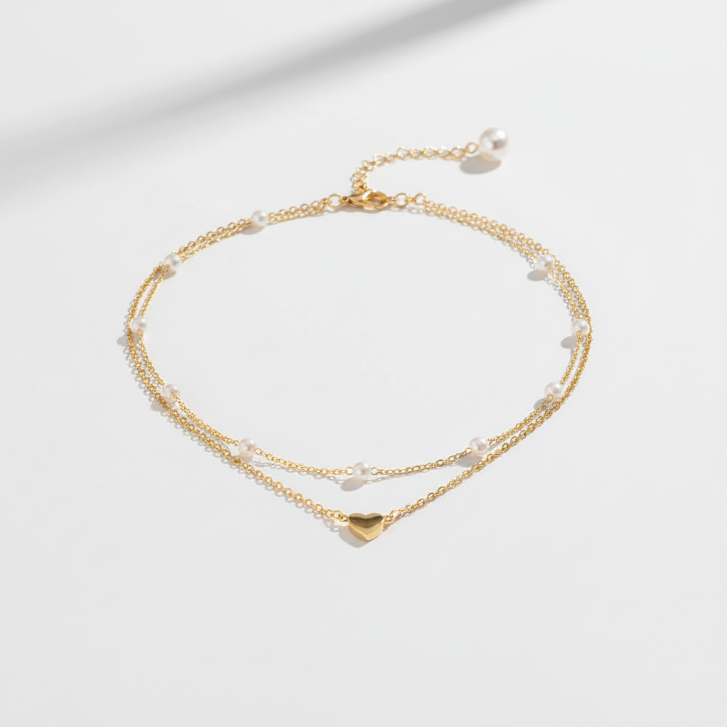 Table display - Pearl Heart Pendant Layered Necklace